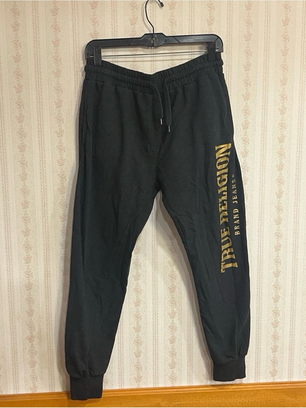 True Religion Black Joggers with Gold Side Logo